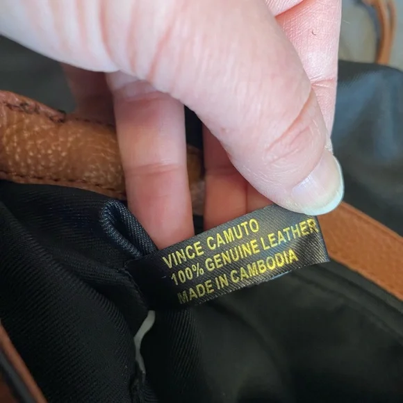 Vince Camuto Leather Foldover Purse Pine Cone Brown Snap Pocket Adjustable Strap - Picture 13 of 16